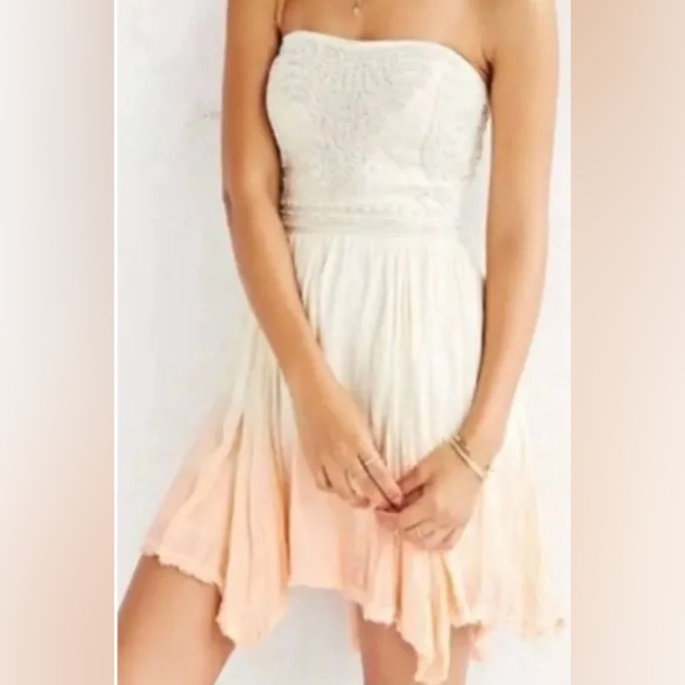 Vintage Anthro ecoté Strapless Beaded Dress Ombre Cream Peach Boho M